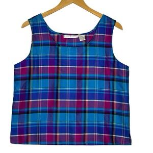 NWT Jessica Holbrook 100% Silk Plaid Tank Top Women's M Blue‎ Pink Sleeveless